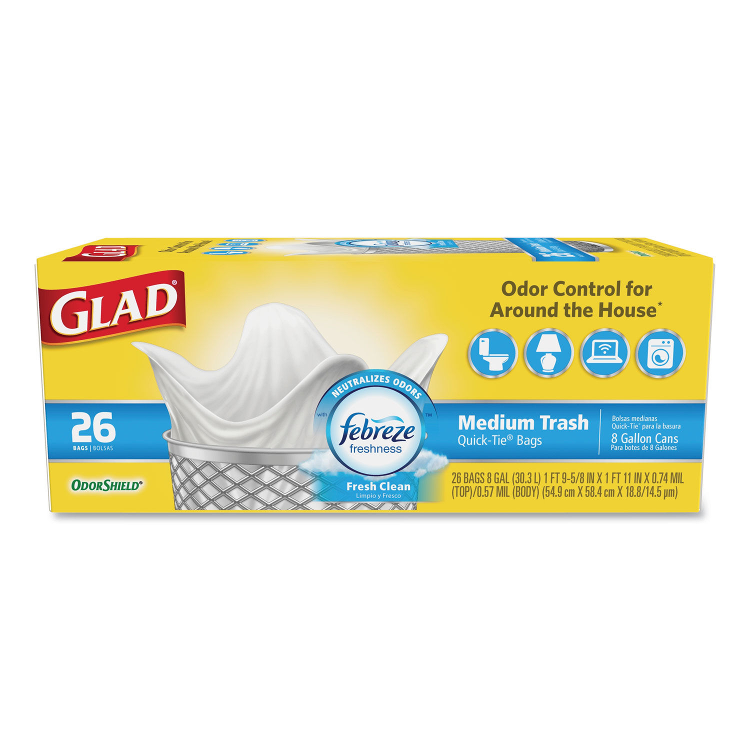 Glad Odorshield Quick-Tie Small Trash Bags, 4 Gal, 0.5 Mil, 8 X