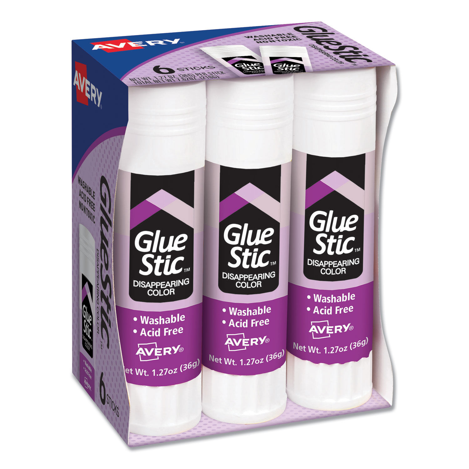 Avery Disappearing Color Permanent Glue Stics 0.26 Oz. Purple Pack Of 18 -  Office Depot