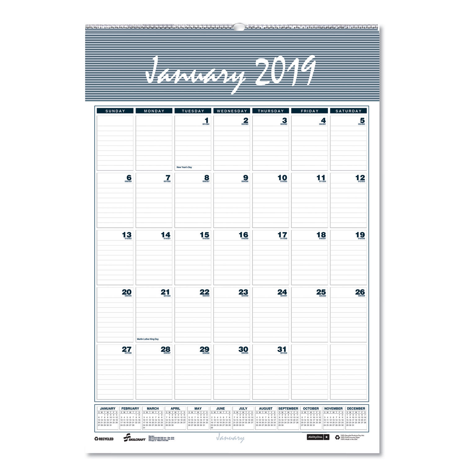 SKILCRAFT Monthly Wall Calendar by AbilityOne® NSN6007575