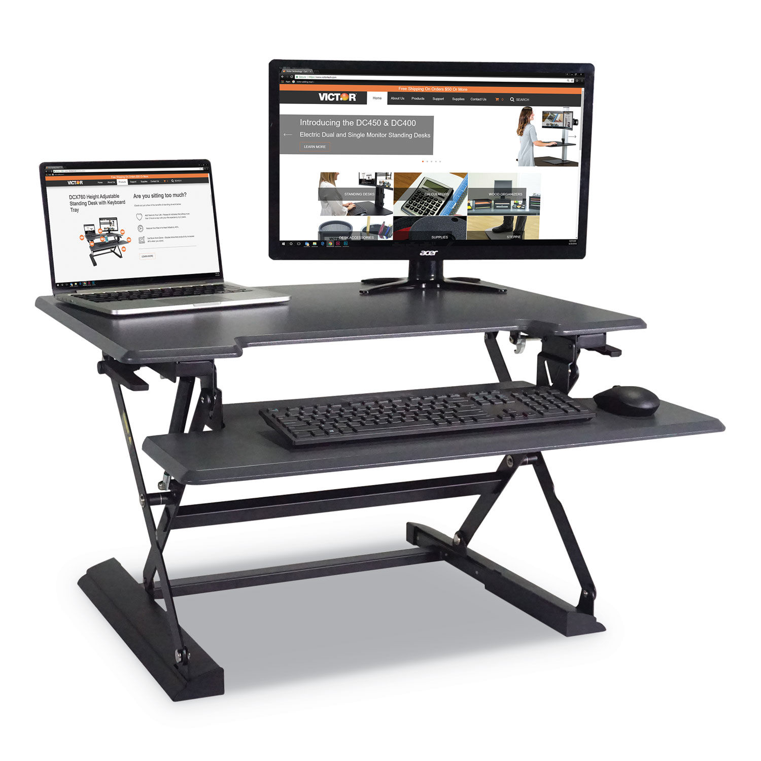 High Rise Height Adjustable Standing Desk With Keyboard Tray By