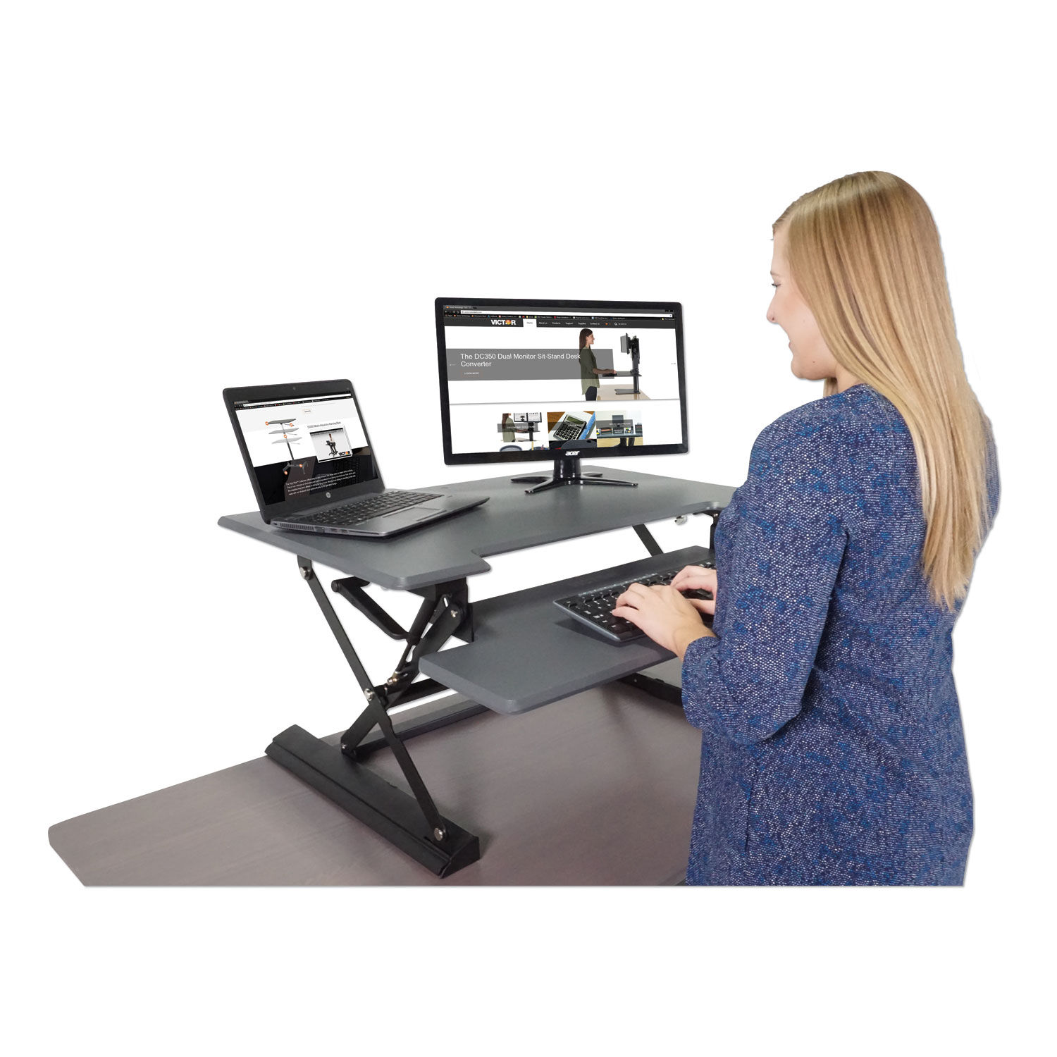 High Rise Height Adjustable Standing Desk With Keyboard Tray By