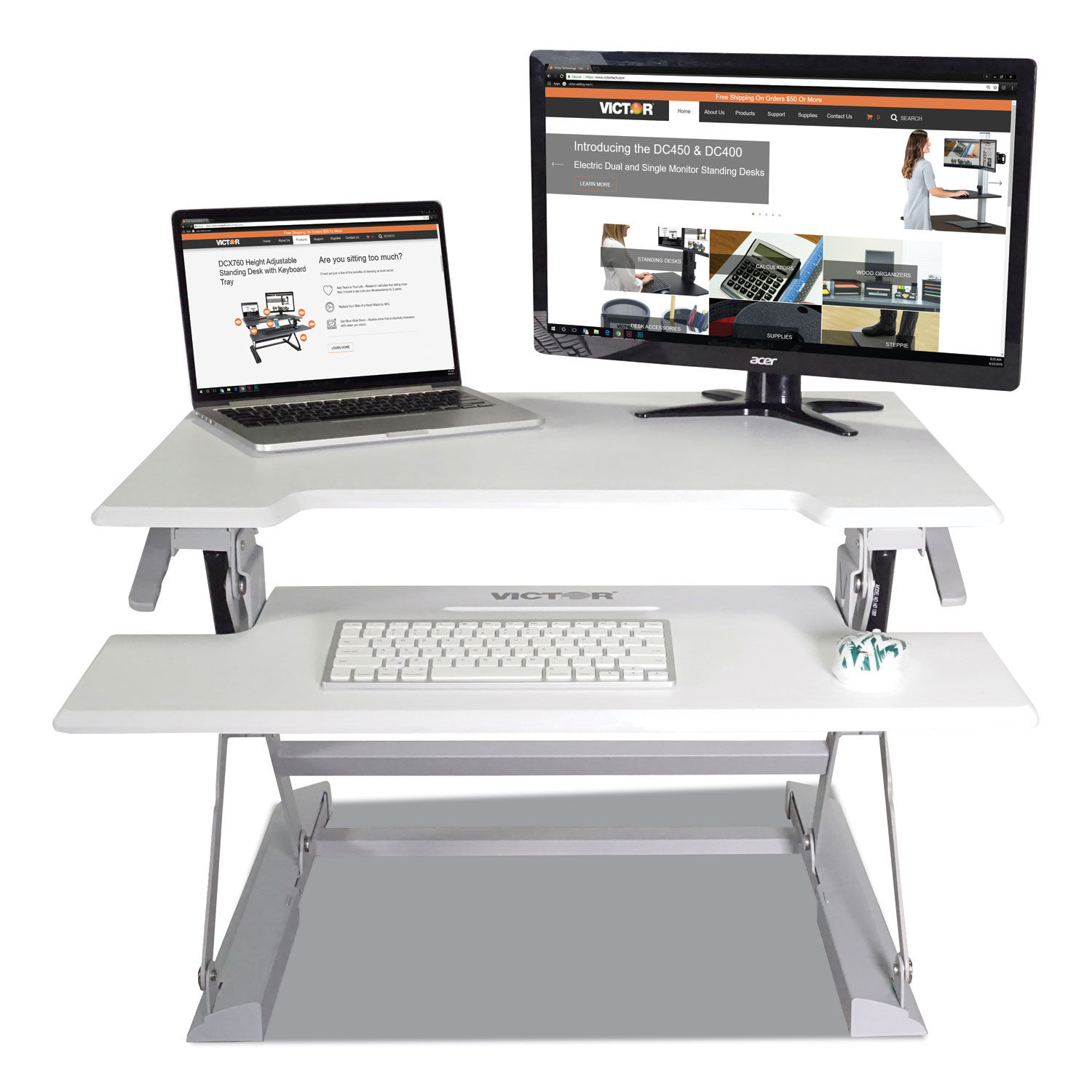 High Rise Height Adjustable Standing Desk With Keyboard Tray By