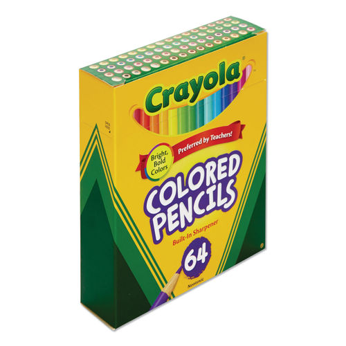 Short Colored Pencils Hinged Top Box with Built-in Pencil Sharpener, 3.3  mm, 2B, Assorted Lead and Barrel Colors, 64/Pack