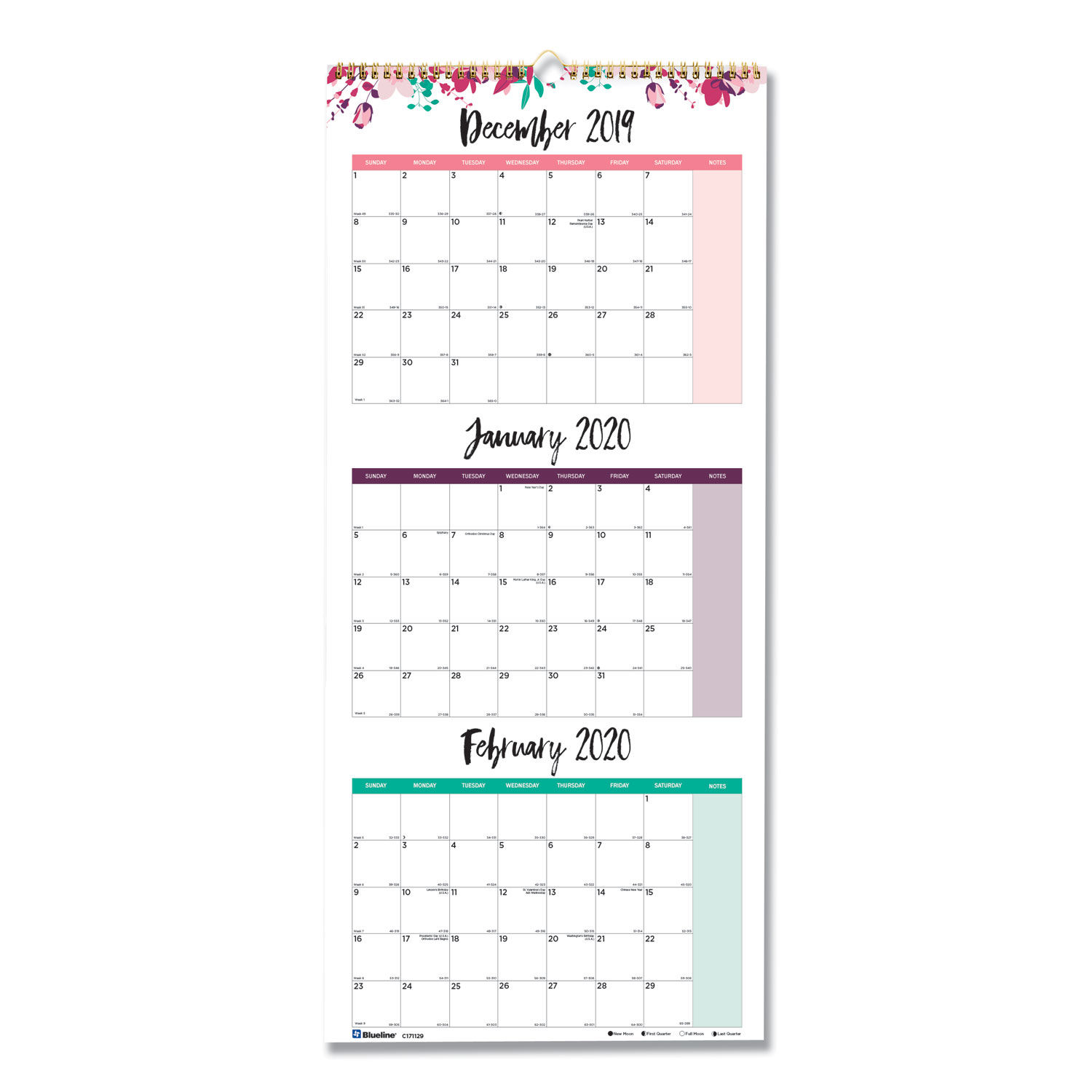 3Month Wall Calendar by Blueline® REDC171129