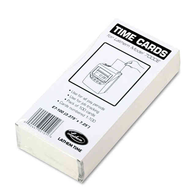 Time Clock Cards for Lathem Time 7000E, Two Sides, 3.5 x 7.25, 100/Pack Time Clock Cards for Lathem Time 7000E, Two Sides, 3.5 x 7.25, 100/Pack