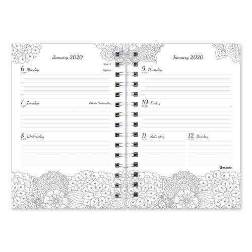 Doodleplan Weekly/Monthly Planner, Adult Coloring Botanica Artwork, 11 x  8.5, White/Teal/Black, 12-Month (Jan to Dec): 2022