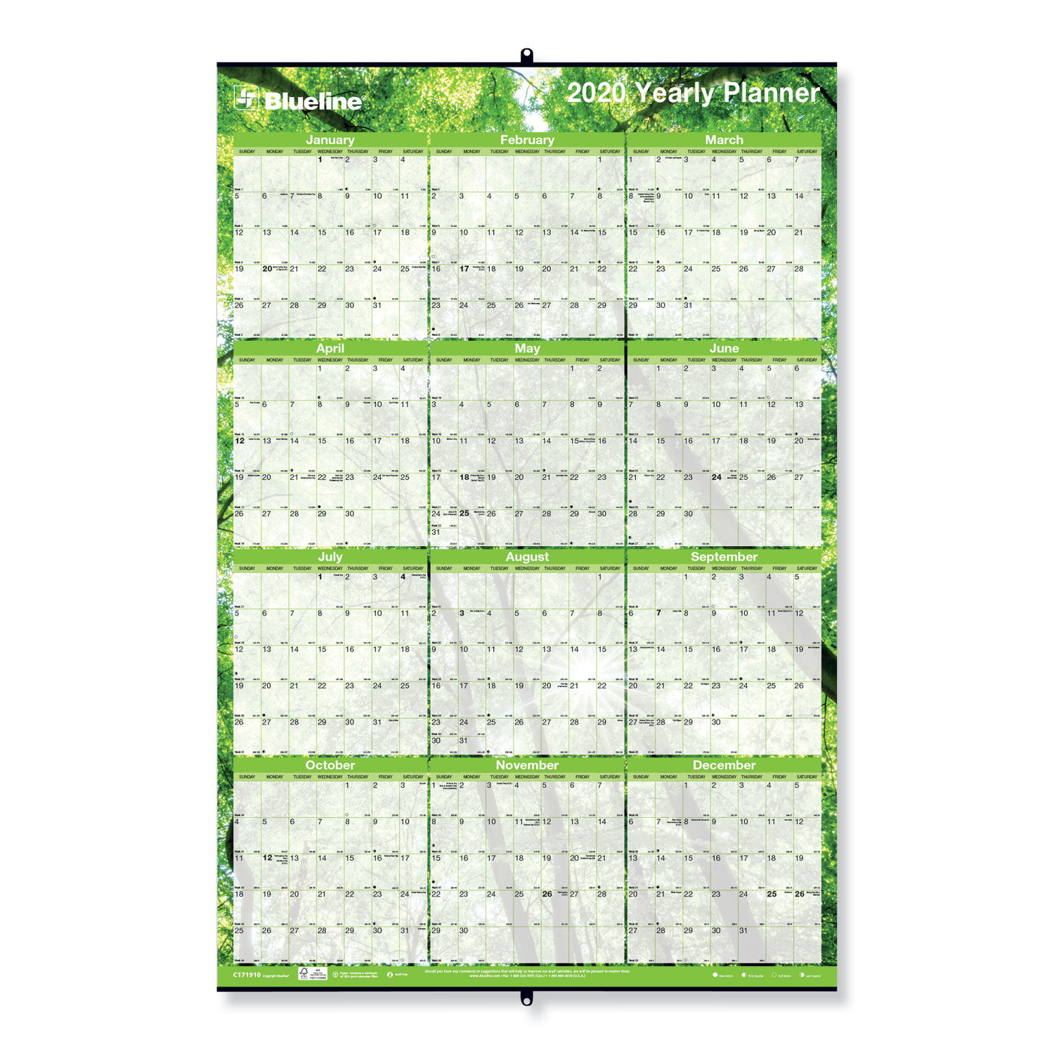 Yearly Laminated Wall Calendar by Blueline® REDC171910  OnTimeSupplies.com