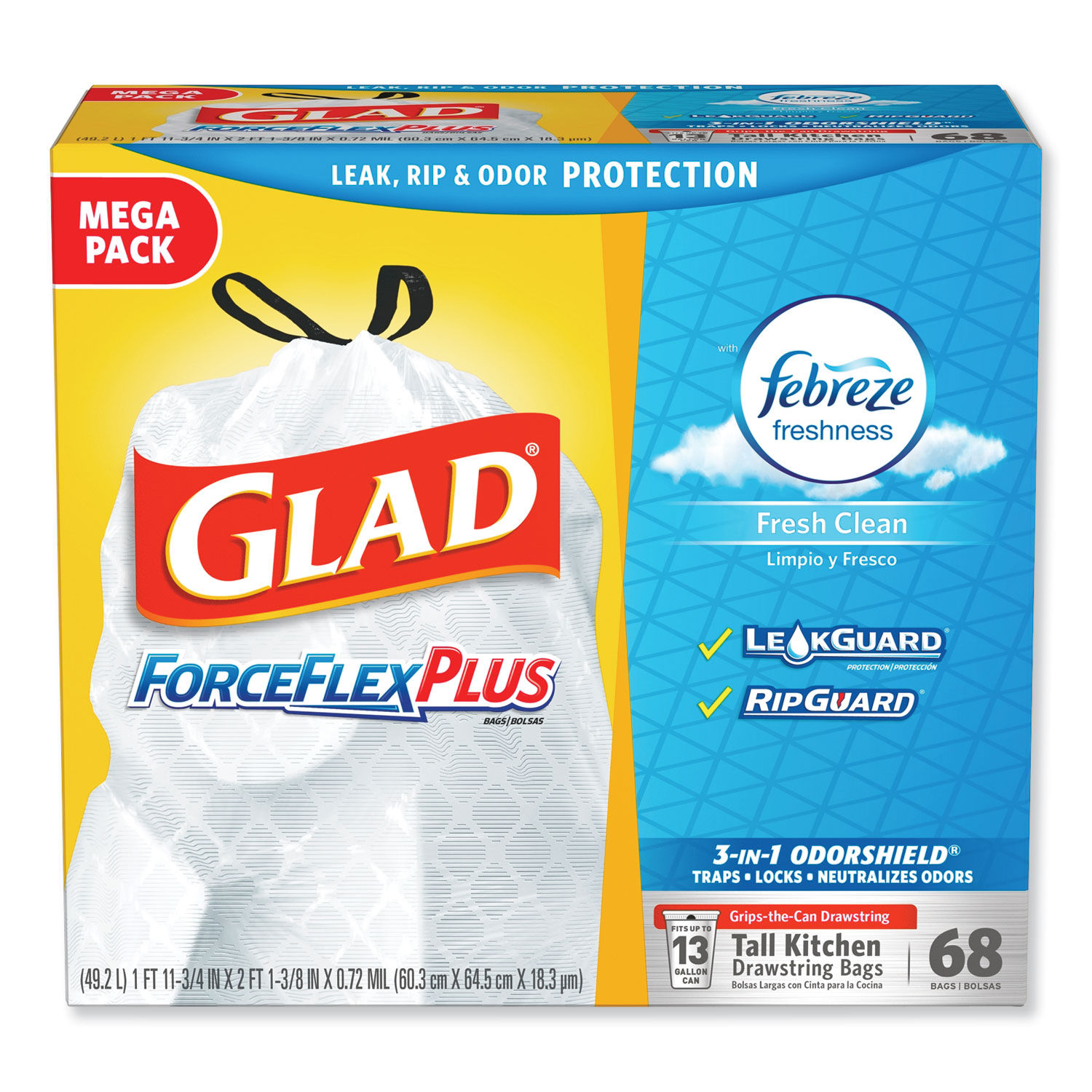 Glad Kitchen Bags, Tall, Drawstring, Fresh Clean, 13 Gallon