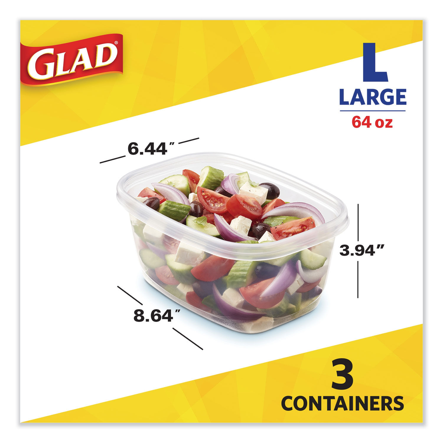 Glad® Deep Dish Containers and Lids (3 Pack), 64 oz - QFC