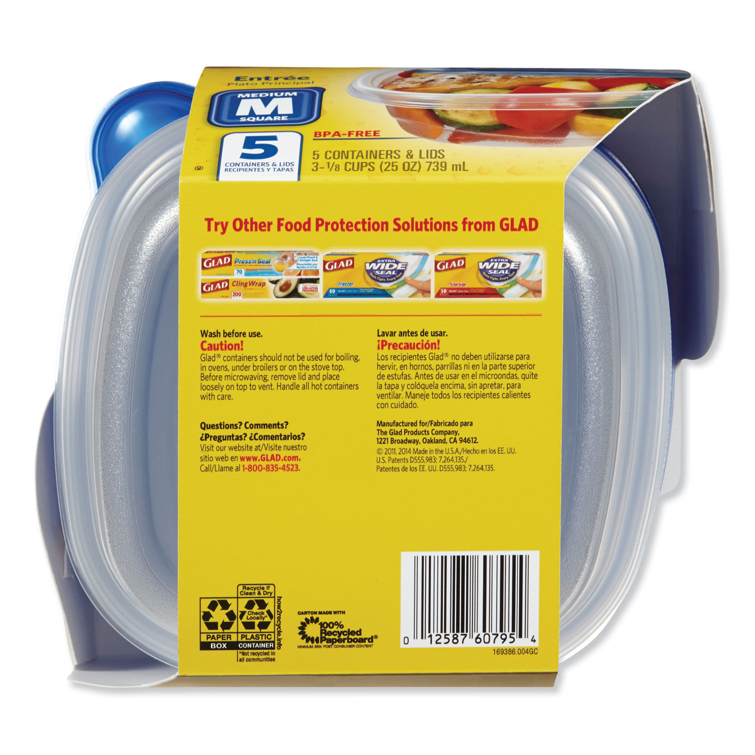 Glad® - GladWare EntrÃ©e Food Storage Containers, 25 oz., 5/Pack, 6 Pks/Ctn