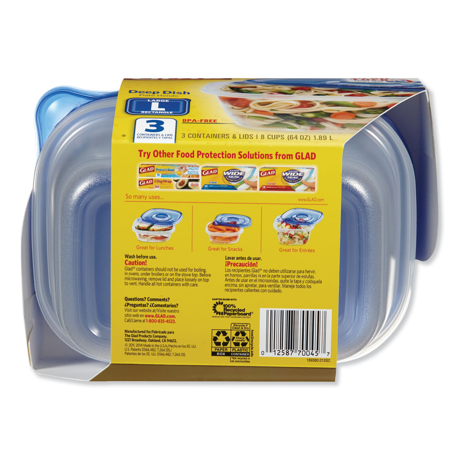 Glad® Deep Dish Containers and Lids (3 Pack), 64 oz - Foods Co.