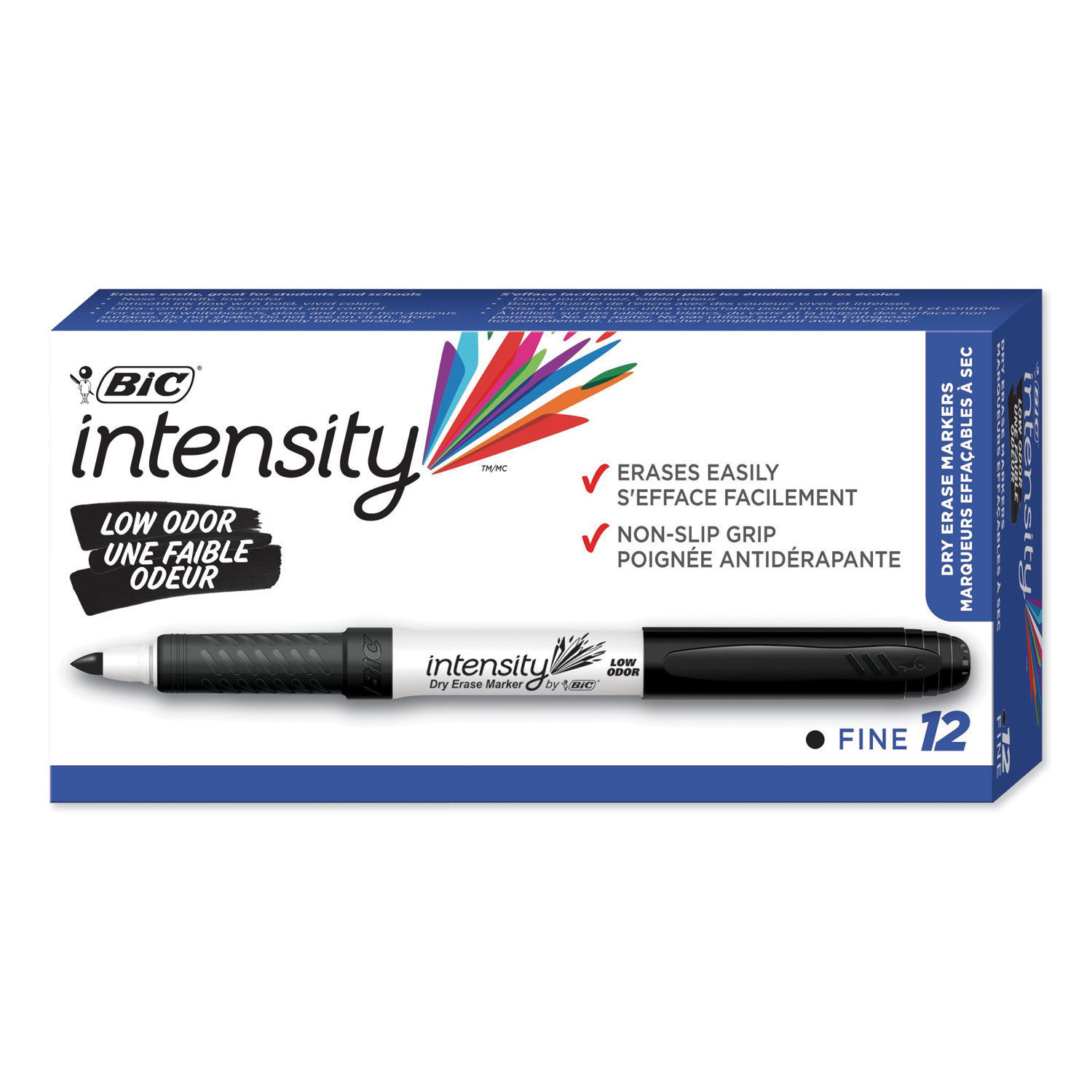 Intensity Low Odor Fine Point Dry Erase Marker, Fine Bullet Tip, Black,  Dozen