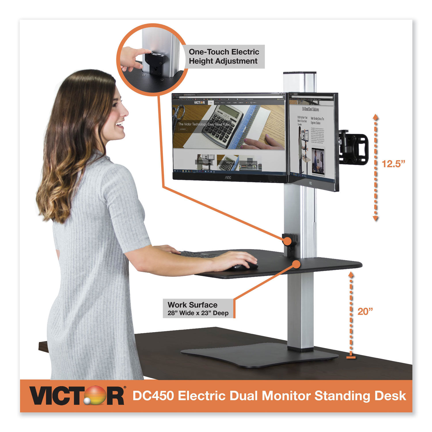 Dc450 High Rise Electric Dual Monitor Standing Desk Workstation By