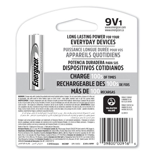 Energizer NiMh Rechargeable Battery, 9 V