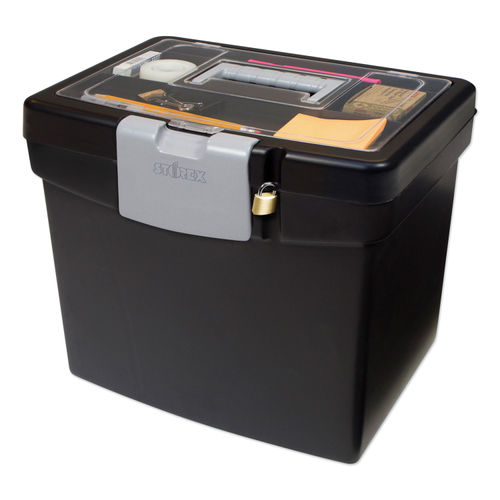 Storex Portable File Box with Lockable Lid - Black with Clear Top