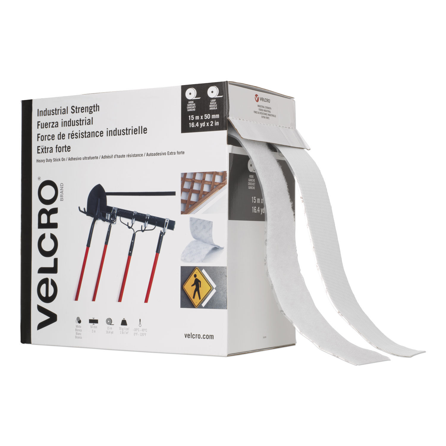 VELCRO Brand Industrial-strength Heavy-duty Fasteners With Dispenser Box,  2 X 15 Ft, White