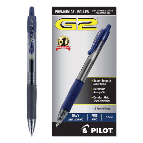 Pilot G 2 Retractable Gel Pens Ultra Fine Point 0.38 mm Clear Barrels Blue  Ink Pack Of 12 - Office Depot