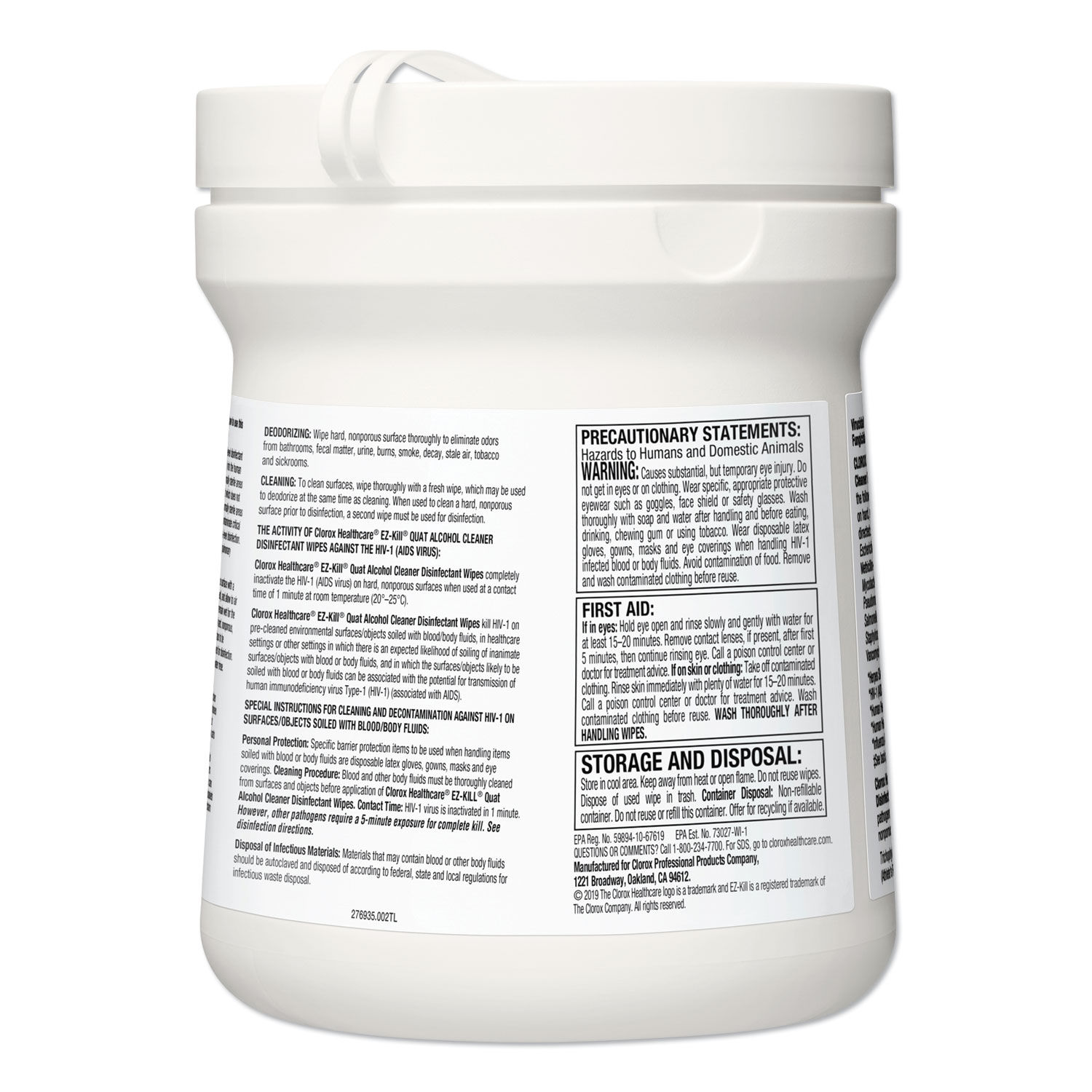 EZKill Quat Alcohol Cleaner Disinfectant Wipes by Clorox® Healthcare