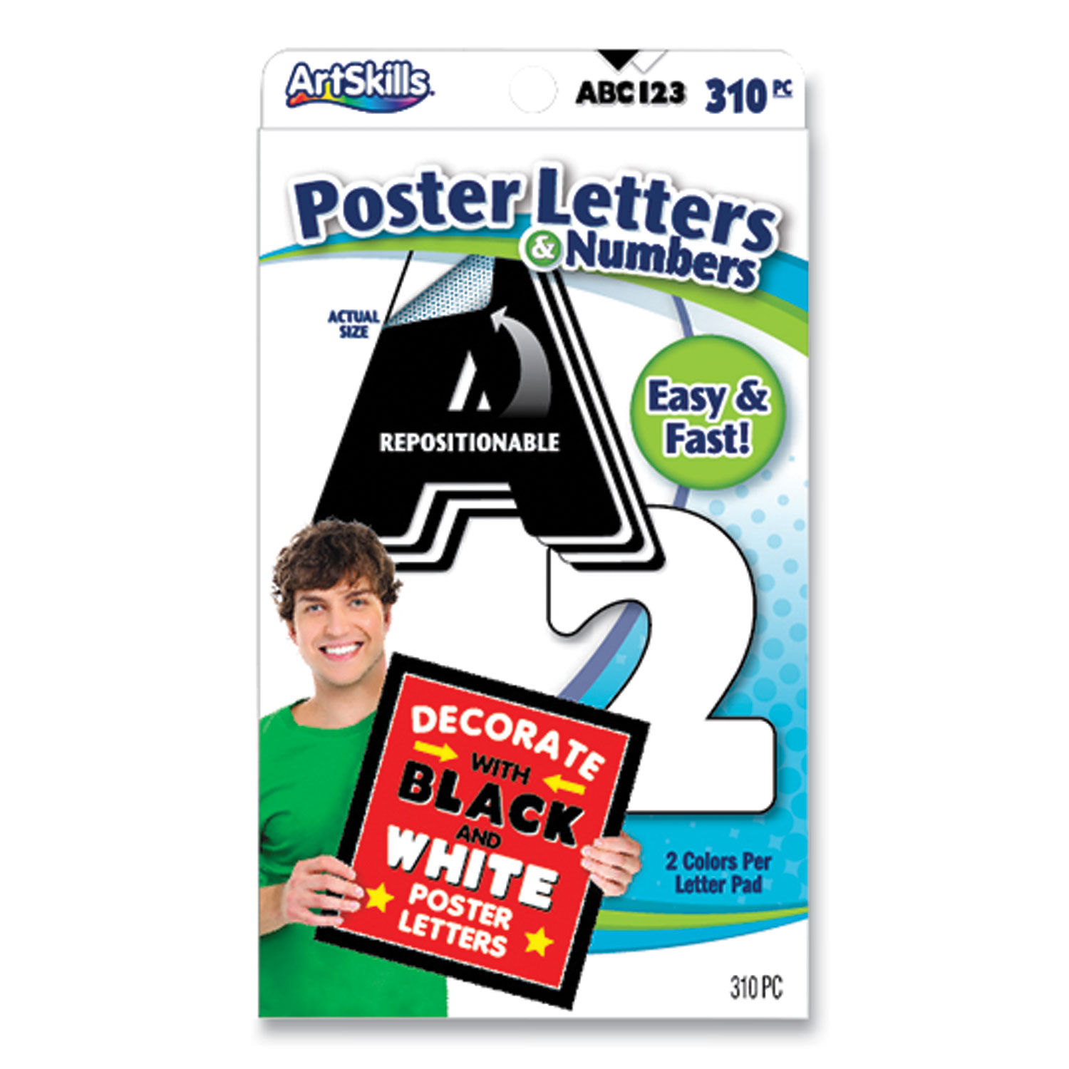 Black and White Poster Letters and Numbers, 10h, 310/Pack