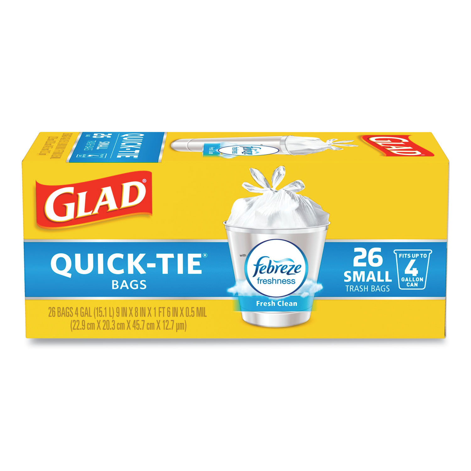 Glad OdorShield Trash Bags, Fresh Clean Scent, 4 Gallon, 26 Trash Bags/Box 78812