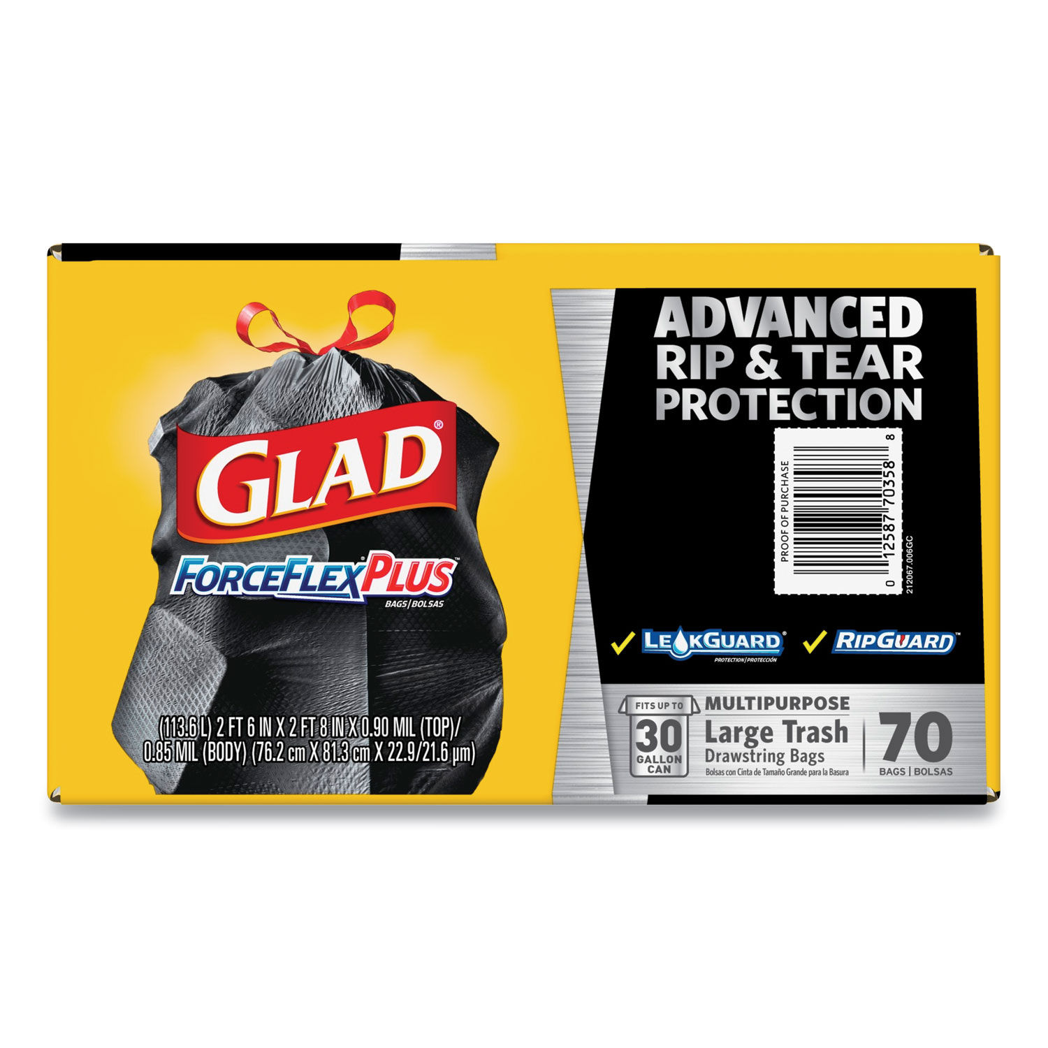 Glad Force Flex Stretchable Strength Rip Protection 30 Gallon Large  Drawstring Trash Bags 25ct