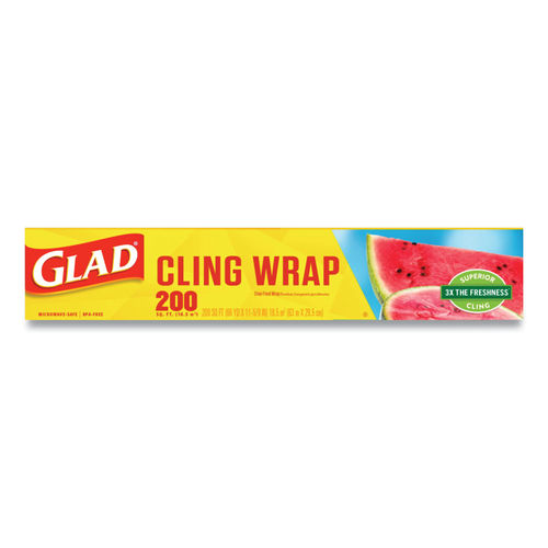 Glad Cling Wrap Clear Plastic Wrap, 200 Sq Ft (Pack of 3)