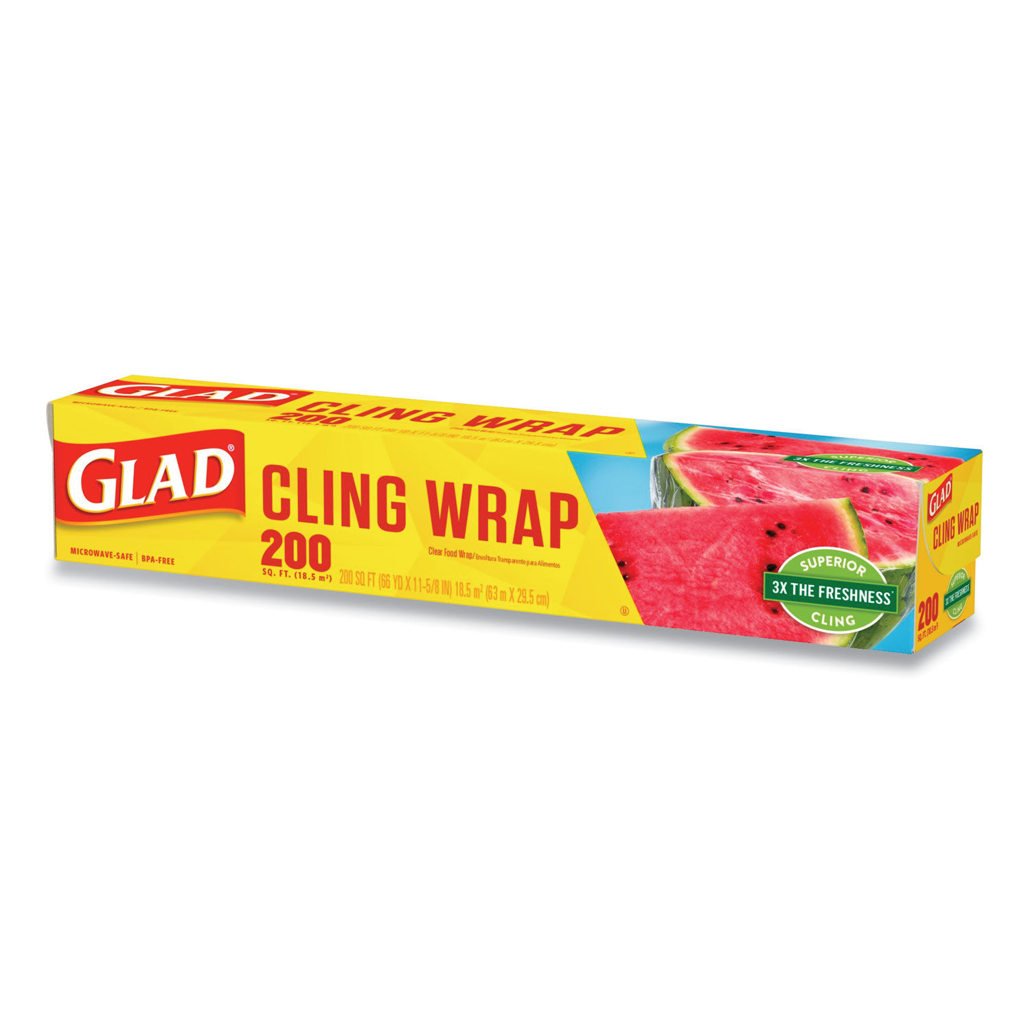 Glad Cling Wrap Plastic Wrap, Clear, 200 Sq Ft, 1 roll