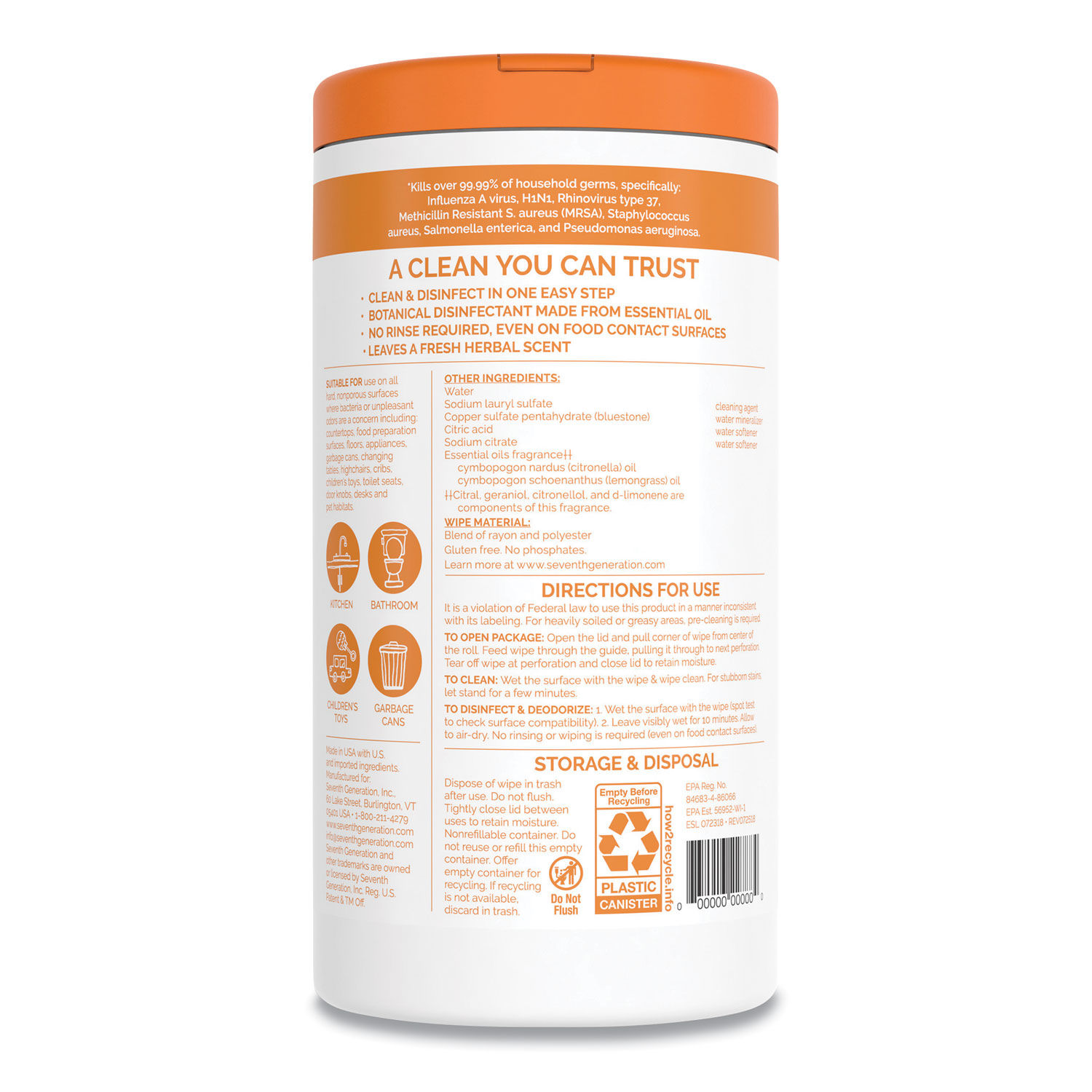 Botanical Disinfecting Wipes By Seventh Generation SEV22813EA