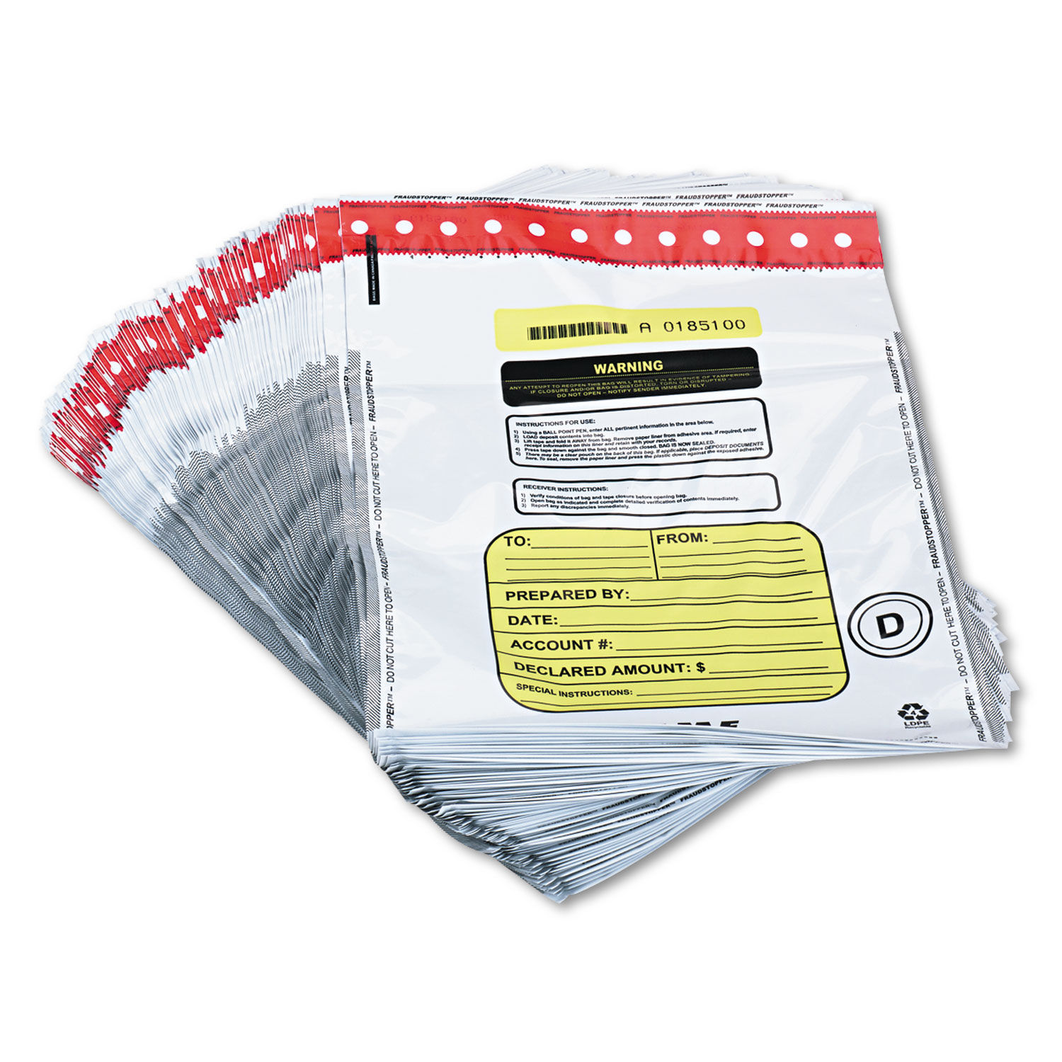 FRAUDSTOPPER Tamper-Evident Deposit/Cash Bags, Standard, Polyethylene, 12 x  16, White, 100/Box