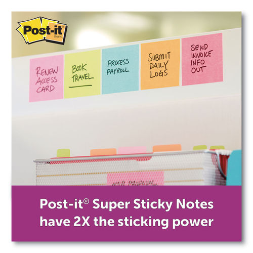 Post it Super Sticky Notes 3 in x 3 in 12 Pads 90 SheetsPad 2x the Sticking  Power Supernova Neons Collection - Office Depot