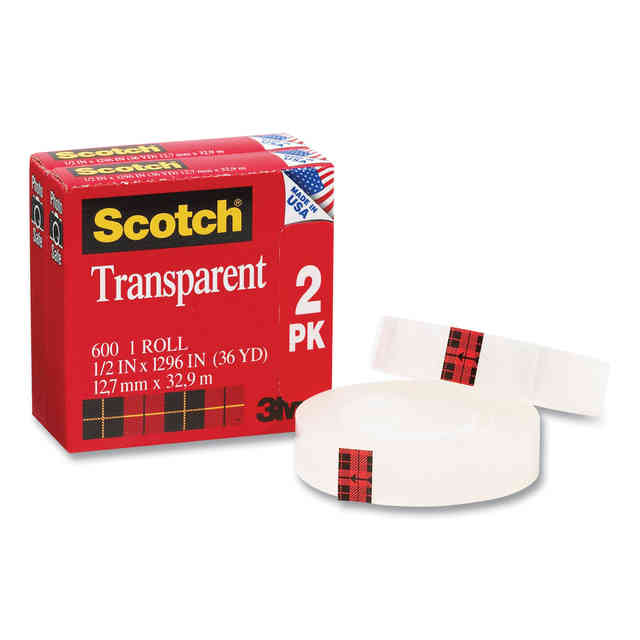  Scotch Transparent Tape, 1/2 in x 1296 in (600) : Clear Tapes  : Office Products