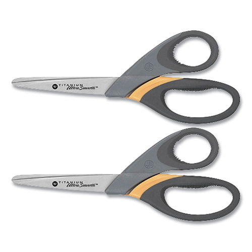 Titanium Bonded Scissors, 8 Long, 3.5 Cut Length, Gray/Yellow Straight  Handle