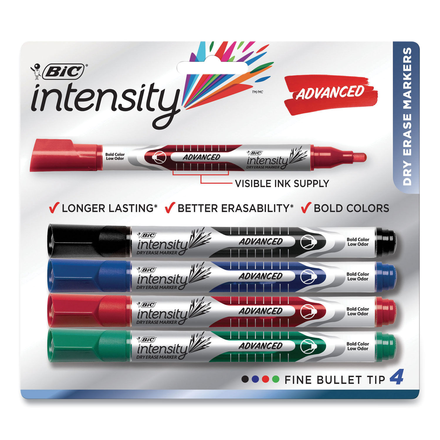  BICGELITP241AST  BIC Intensity Advanced Dry Erase Marker - Tank  Style - Chisel Tip - Assorted Colours - 24 Count