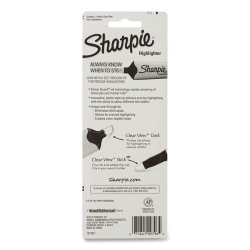 Sharpie Clear View Highlighters Chisel Tip Assorted Colors 3Pack