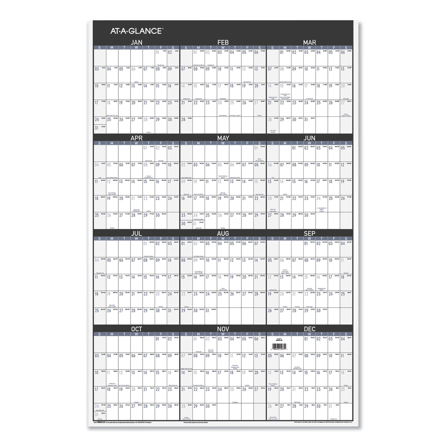 Two-Sided Yearly Erasable Wall Planner by AT-A-GLANCE® AAGPM26X28 ...