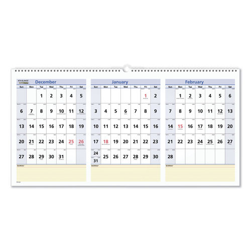 QuickNotes Three-Month Wall Calendar in Horizontal Format by AT-A-GLANCE®  AAGPM1528 | OnTimeSupplies.com