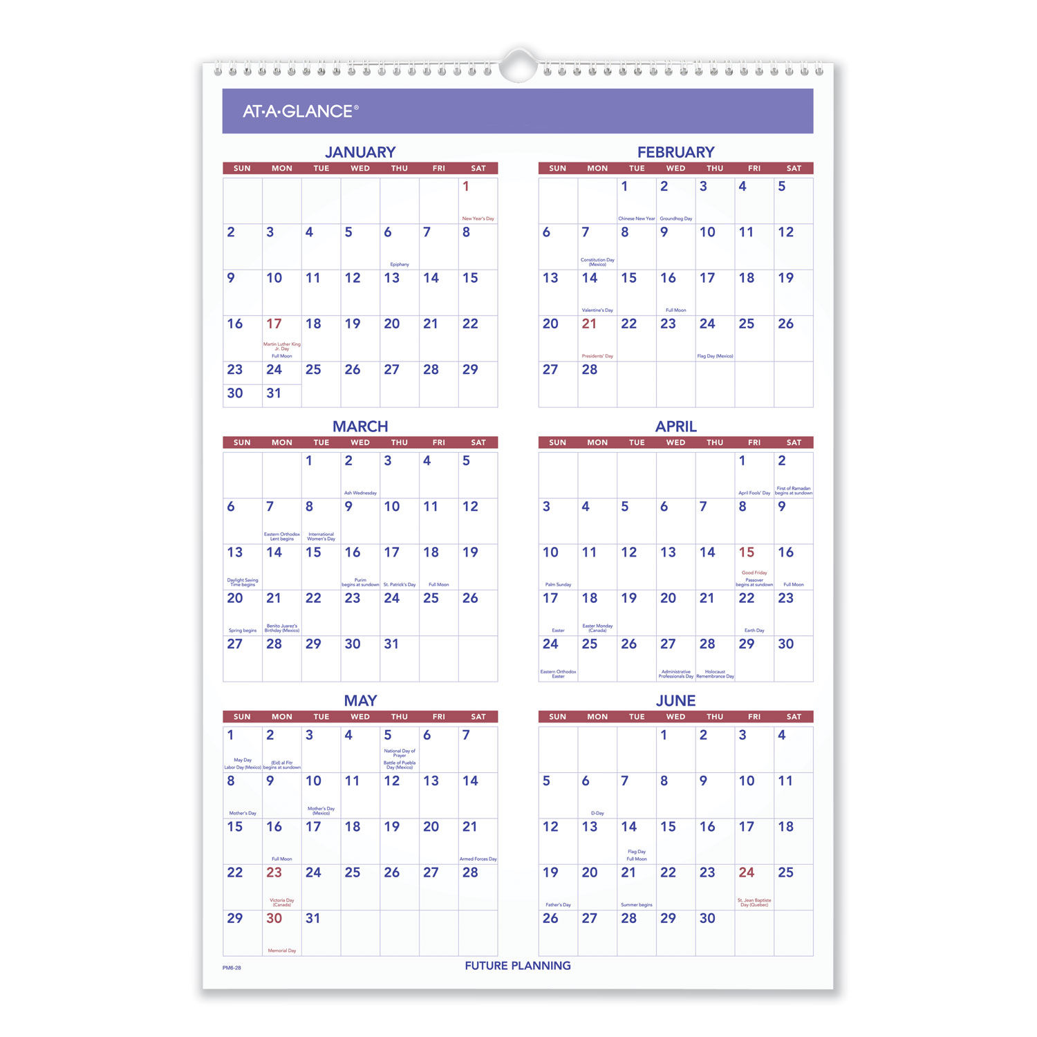 Three-Month Wall Calendar by AT-A-GLANCE® AAGPM628 | OnTimeSupplies.com