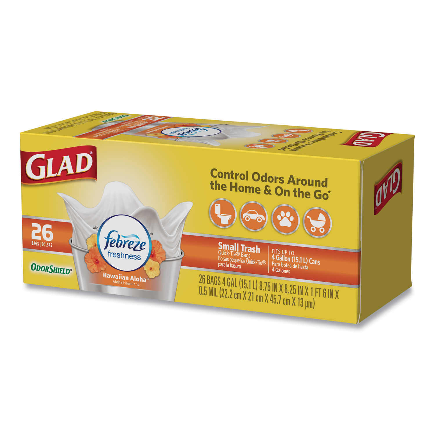 Glad Odorshield Quick-Tie Small Trash Bags, 4 Gal, 0.5 Mil, 8 X