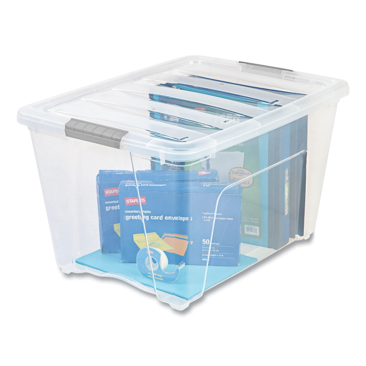 Iris Stack and Pull Latching Flat Lid Storage Box 6.73 Gal 16.5 x 22 x 6.5 Clear/Translucent Blue