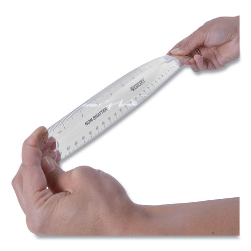 Transparent Shatter-Resistant Plastic Ruler, Standard/Metric, 6 Long, Clear