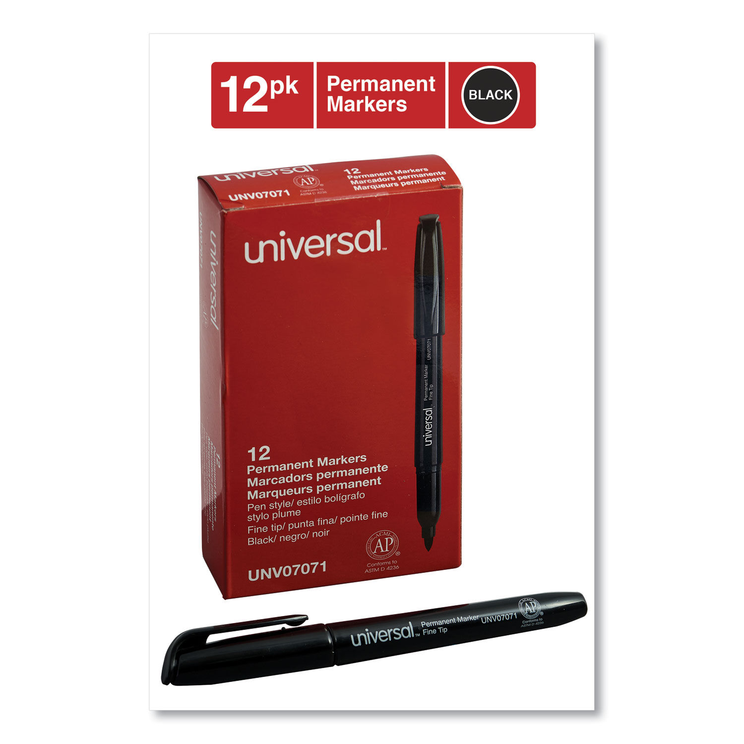 Universal Pen Style Dry Erase Marker Fine Bullet Tip Black Dozen