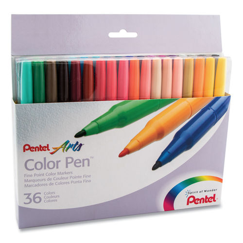 Pentel Color Marker Set, Fine Fiber Tip, Assorted Colors, Set Of