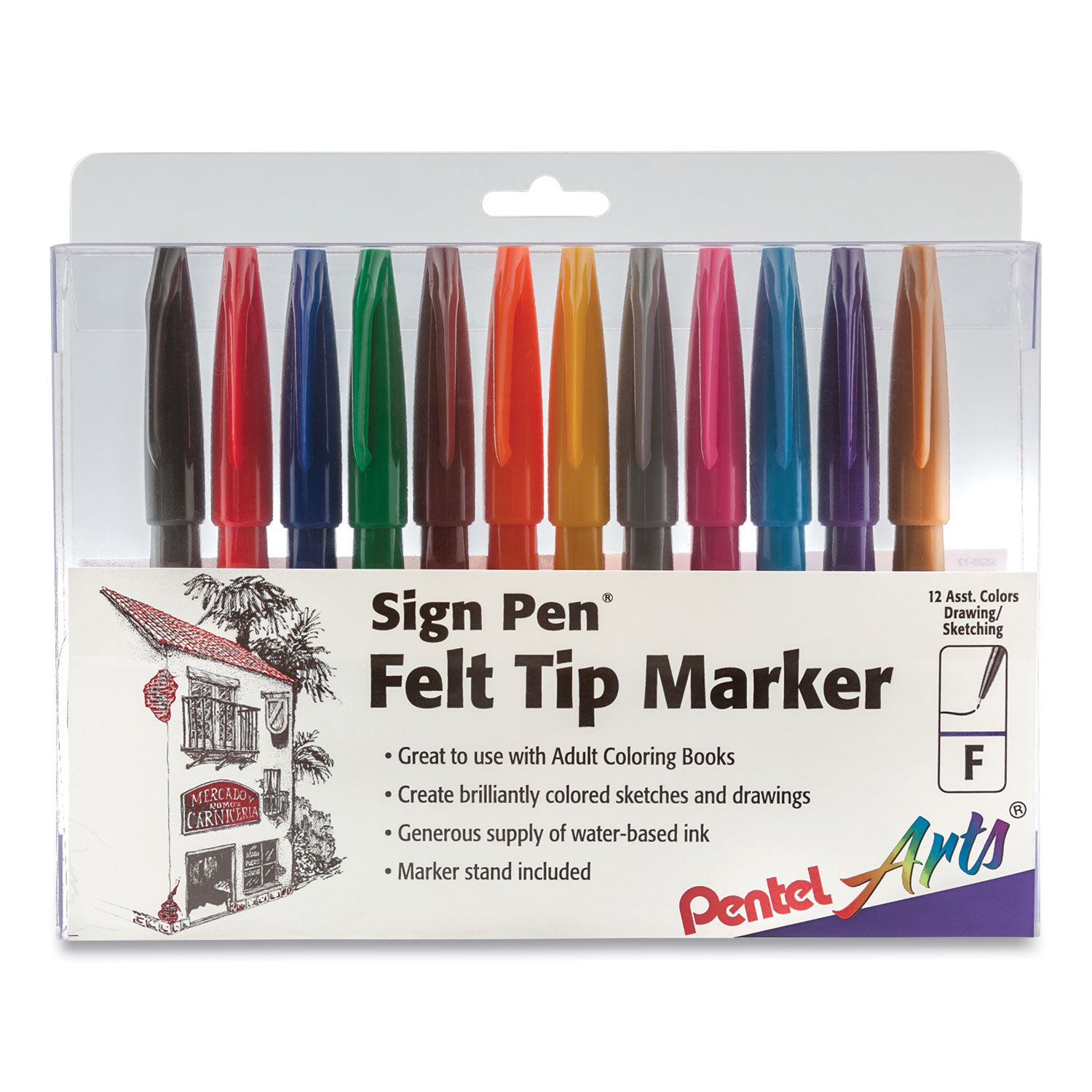 Pentel Arts Fiber Tip Color Pen Markers, Fine Point, Assorted