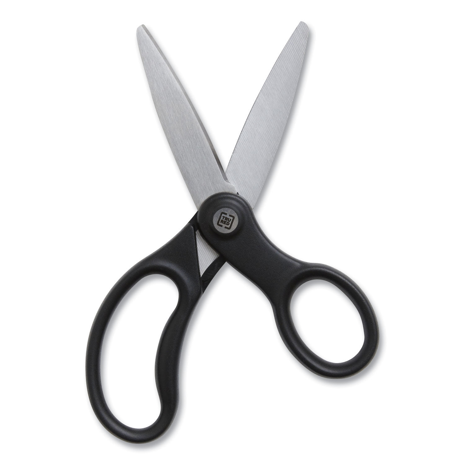 Tru Red Ambidextrous Stainless Steel Scissors, 8 Long, 3.86 Cut Length, Black Straight Symmetrical Handle