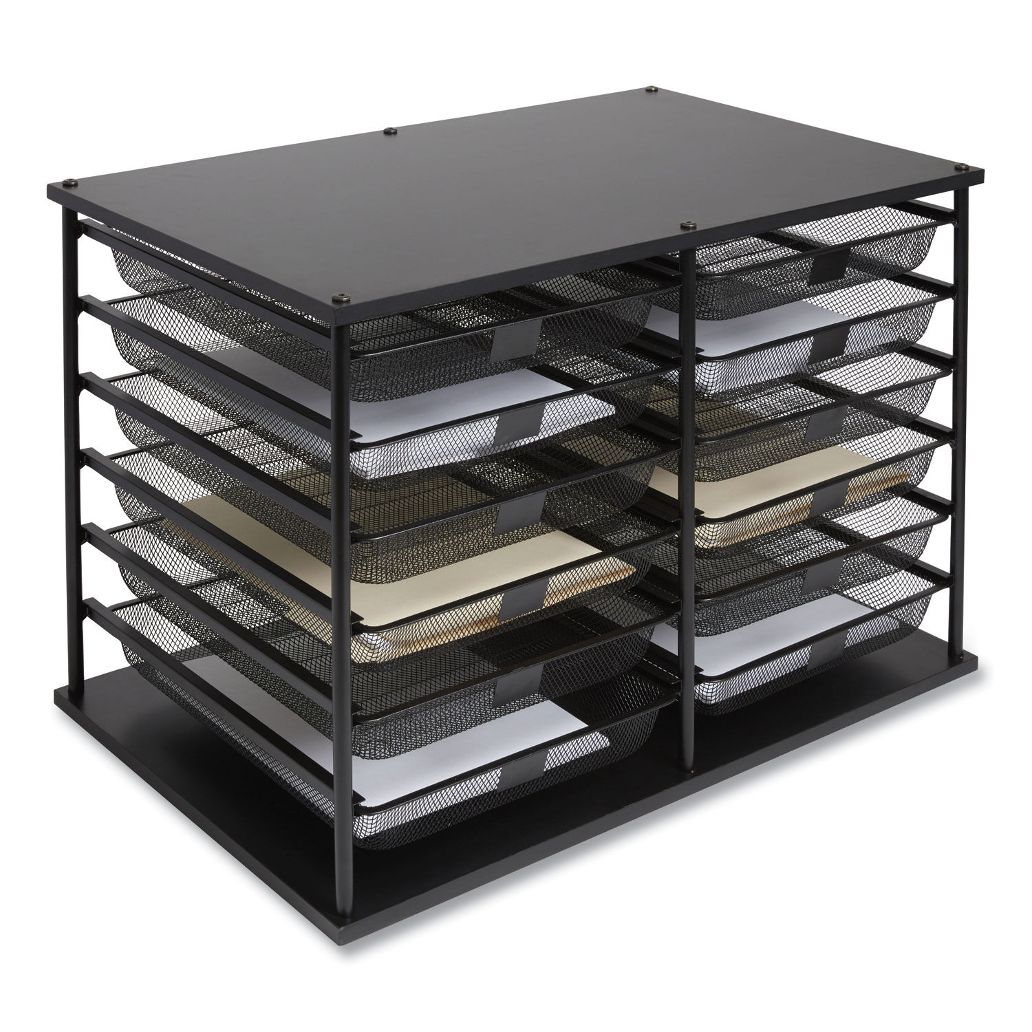 Front-Load Enclosed Wire Mesh Horizontal Document Organizer, 12 Sections,  Legal-Size, 24.65 x 15.59 x 16.3, Matte Black