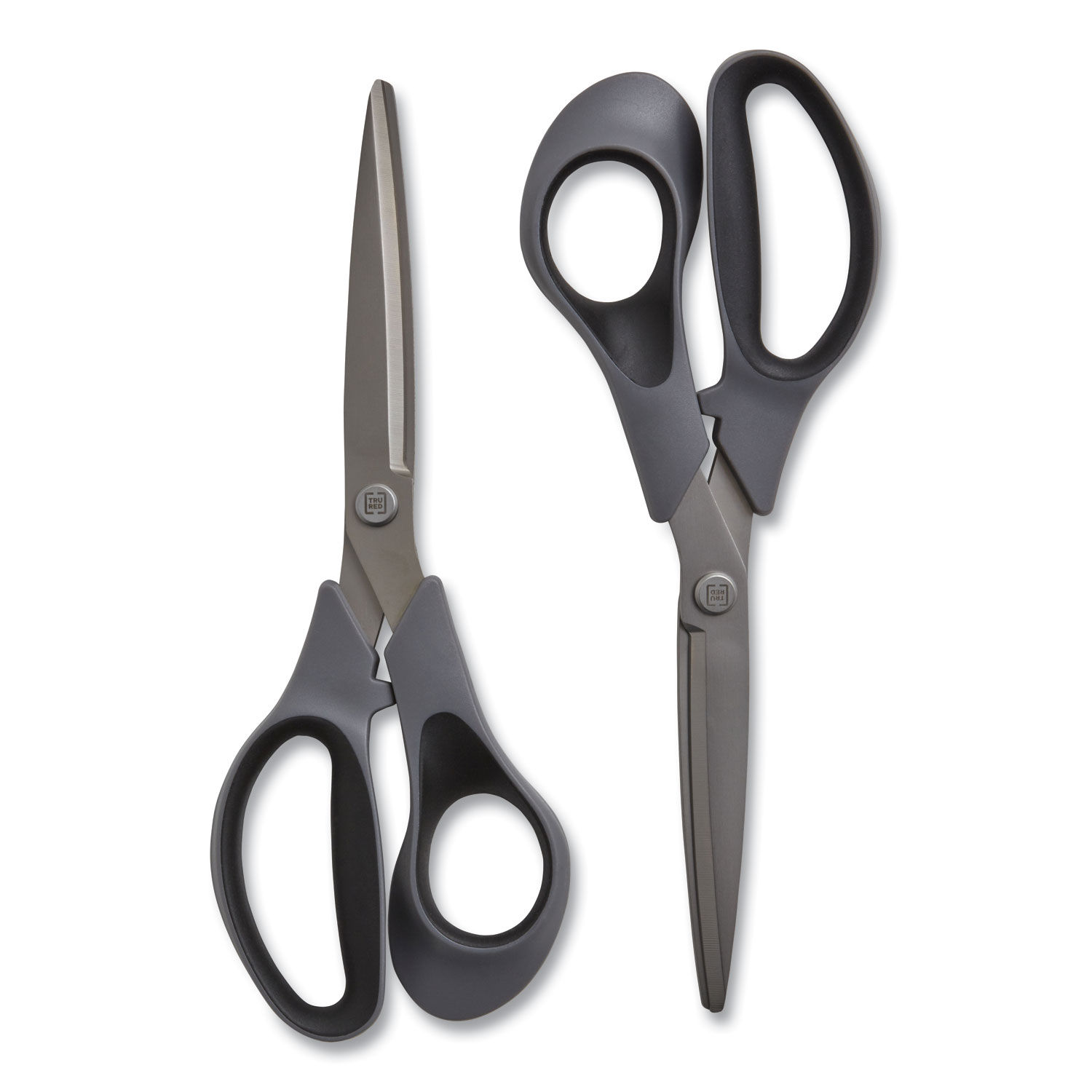 Tru Red Non-Stick Titanium-Coated Scissors, 8 Long, 3.86 Cut Length, Gun-Metal Gray Blades, Gray/Black Straight Handle, 2/Pack