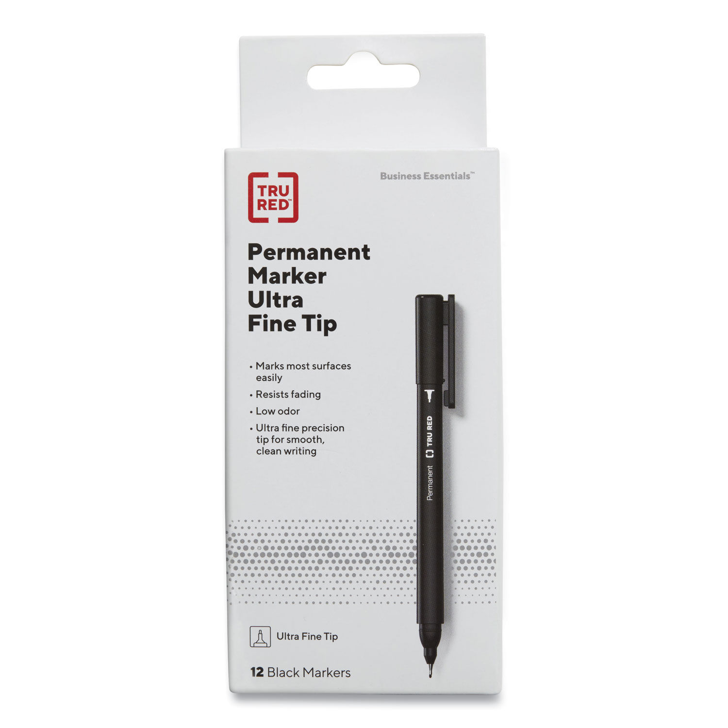 Tru Red Pen Style Permanent Marker, Extra-Fine Needle Tip, Assorted Colors, 5/Pack