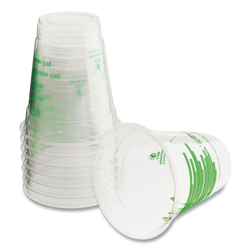 Perk Eco-ID Compostable PLA Corn Plastic Cold Cups, 12 oz, Clear/Green, 50/Pack, 6 Packs/Carton