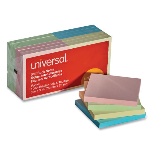 Universal Self-Stick Note Pads, 3 x 3, Assorted Bright Colors, 100-Sheet, 12-pk