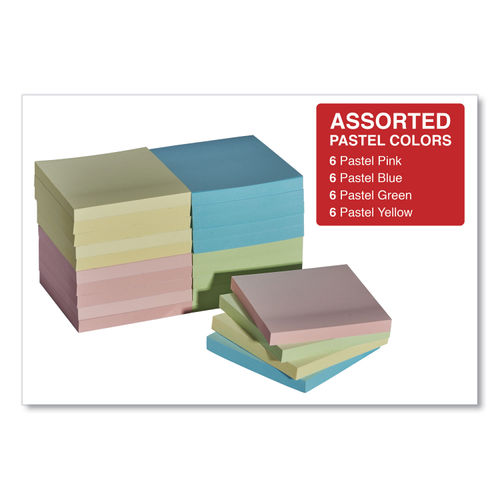 Self-Stick Note Pads, 3 x 3, Assorted Pastel Colors, 100 Sheets/Pad, 12  Pads/Pack